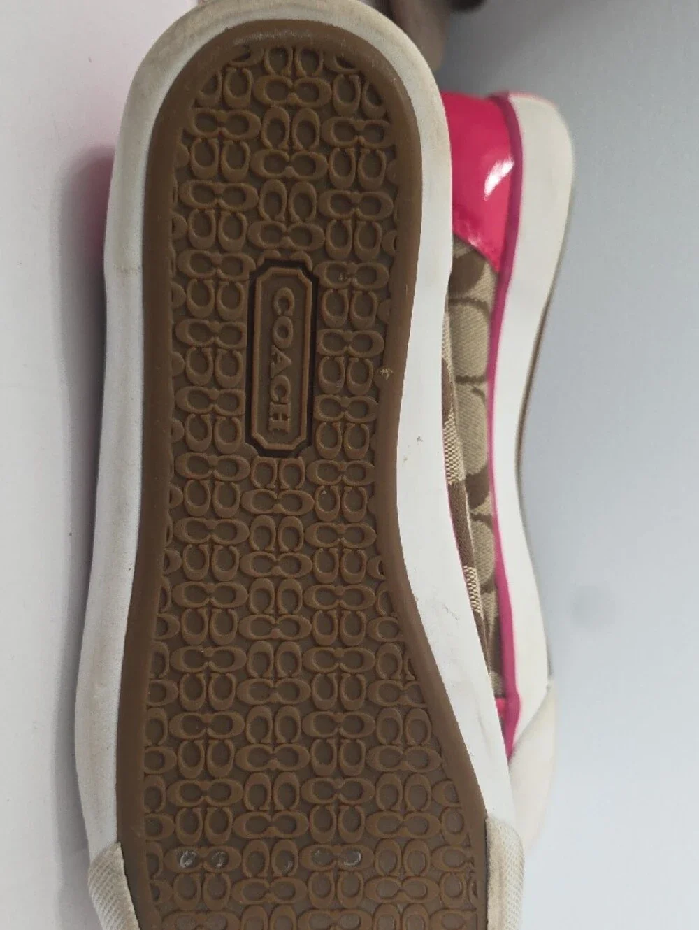Coach Brown Signature Canvas Sneakers with Pink Trim